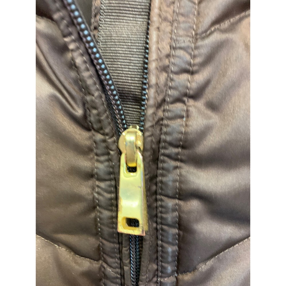 Lands End Womens XL 18 Brown Down Quilted Puffer Coat Faux Fur Hood Jacket - Picture 5 of 11